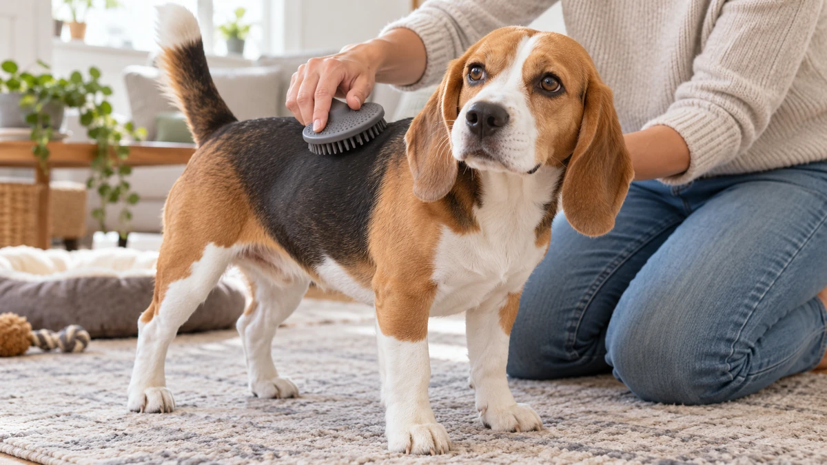 Beagle yavru köpek — tüy bakımı ve fırçalama