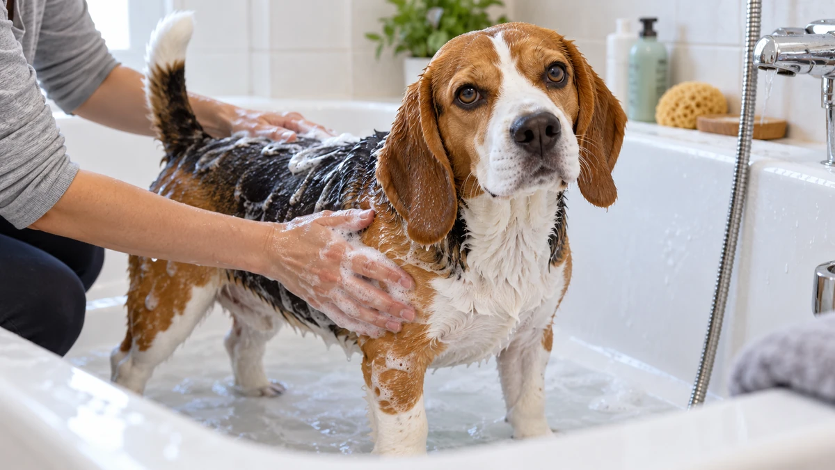 Beagle köpek — banyo ve temizlik
